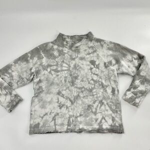 Lilla P tie dye Grey and White French Terry Raw Hem Mock Neck Boxy Shirt